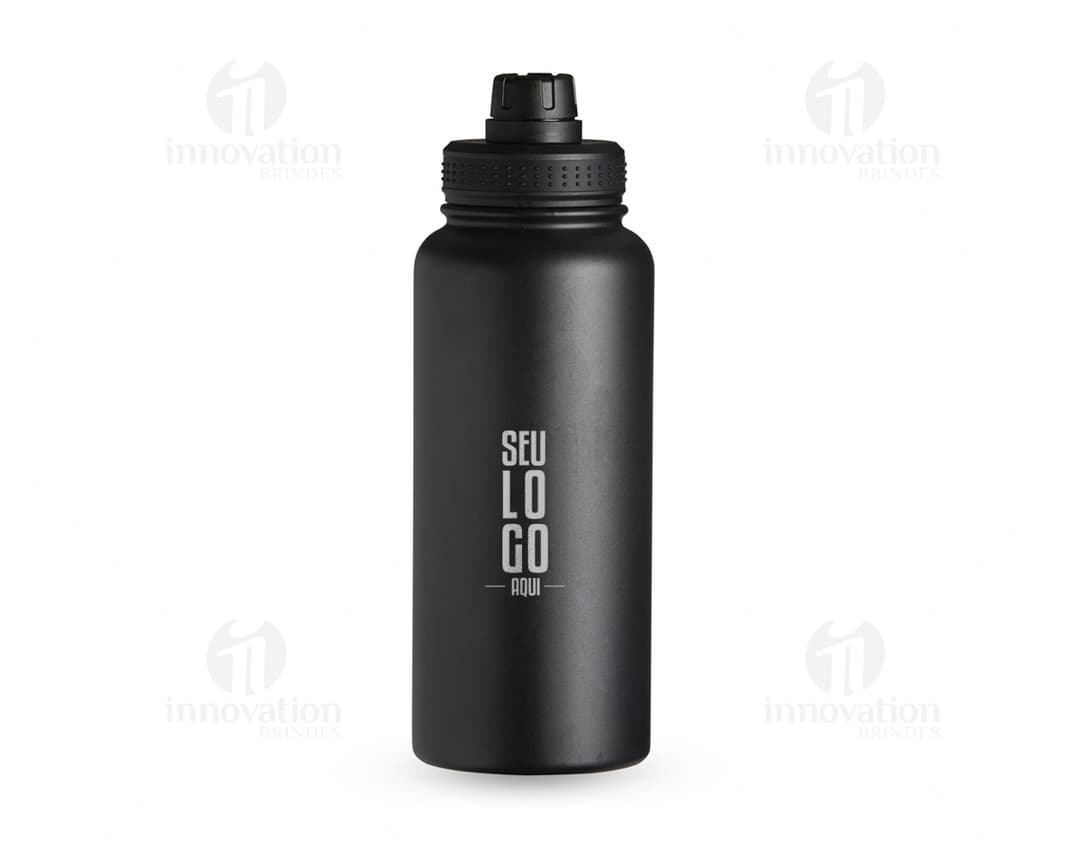 Garrafa térmica inox de 1 litro com alça plástica, ideal para armazenar líquidos de forma segura e manter a temperatura por mais tempo.