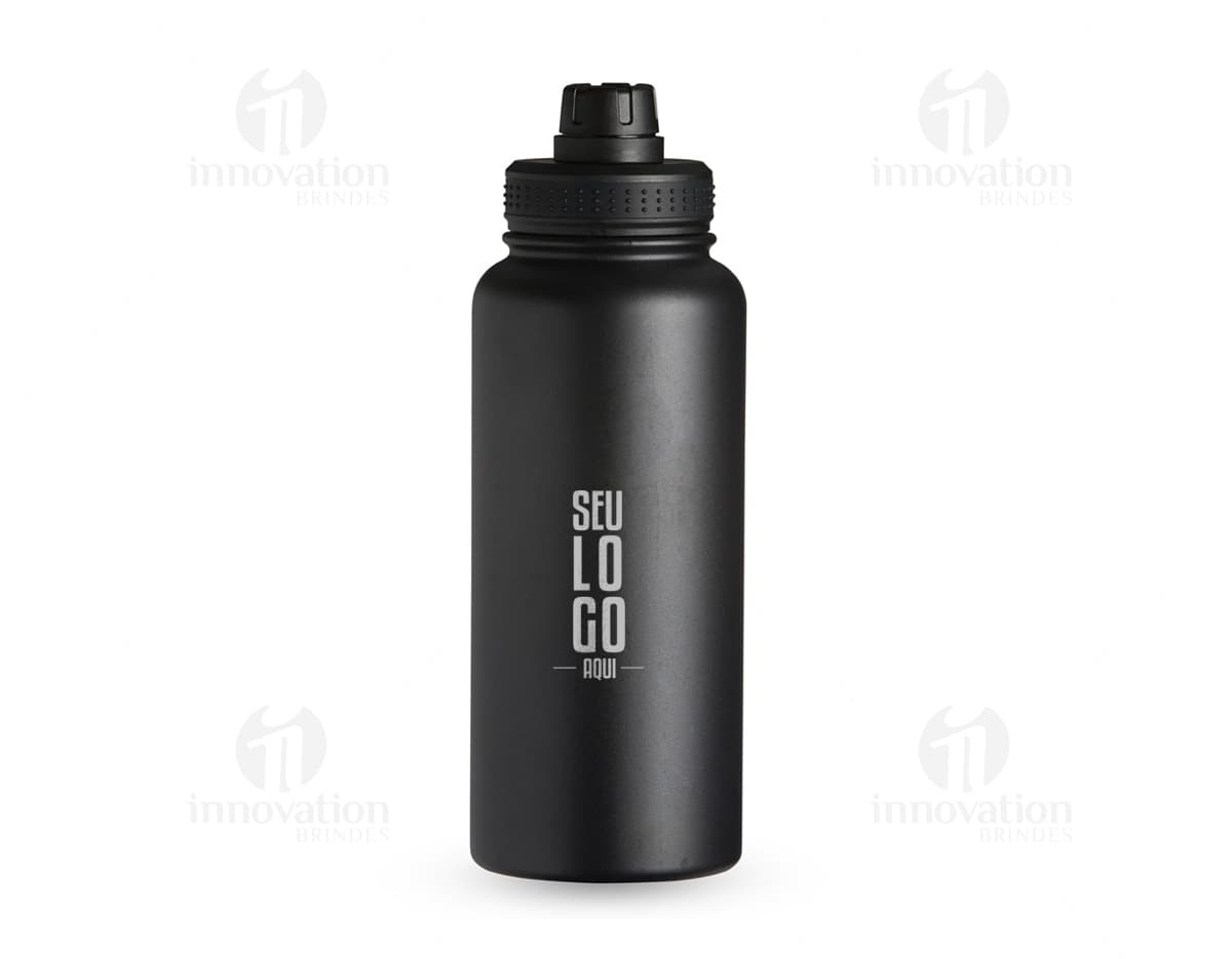 Garrafa térmica inox de 1 litro com alça plástica, ideal para armazenar líquidos de forma segura e manter a temperatura por mais tempo.
