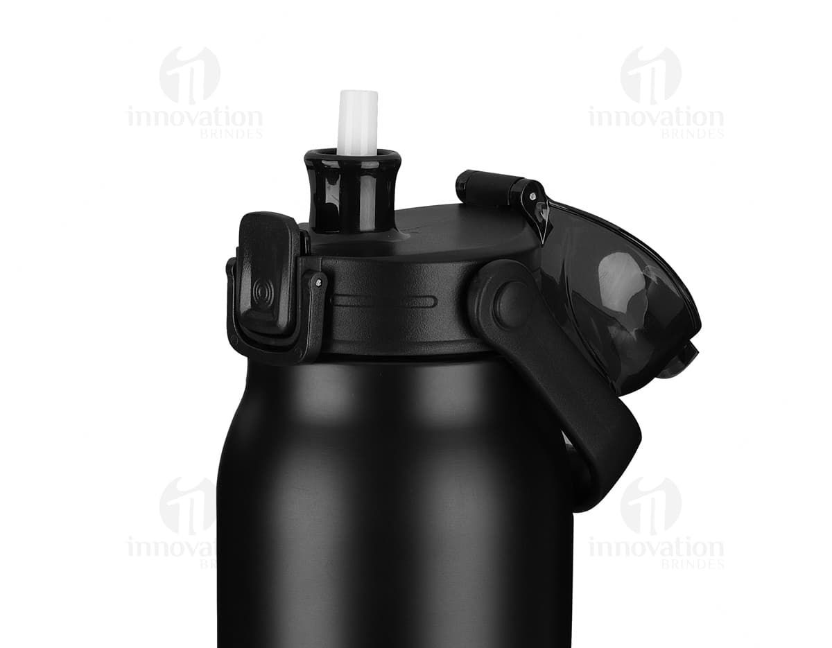 Garrafa térmica inox de 1,5 litros com bico, em metal prateado, com design moderno e seguro, perfeita para armazenar líquidos e manter a temperatura.