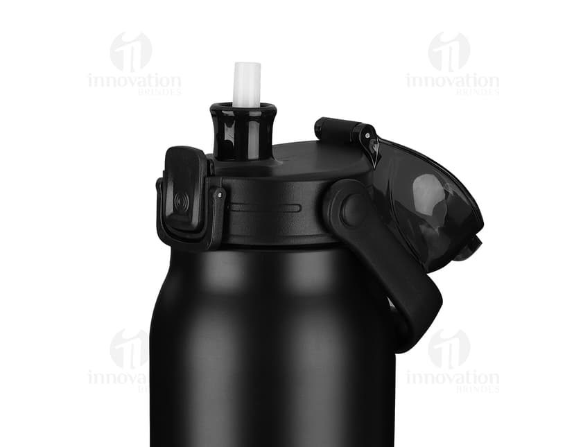 Garrafa térmica inox de 1,5 litros com bico, em metal prateado, com design moderno e seguro, perfeita para armazenar líquidos e manter a temperatura.