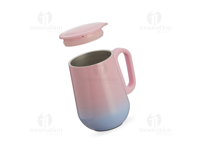 Caneca bicolor de parede dupla com capacidade para 250ml.
