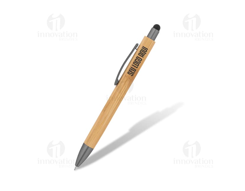 Caneta em bambu ecológica, ideal para brindes corporativos. Sustentável e sofisticada, perfeita para personalização com sua marca. Garanta já a sua!