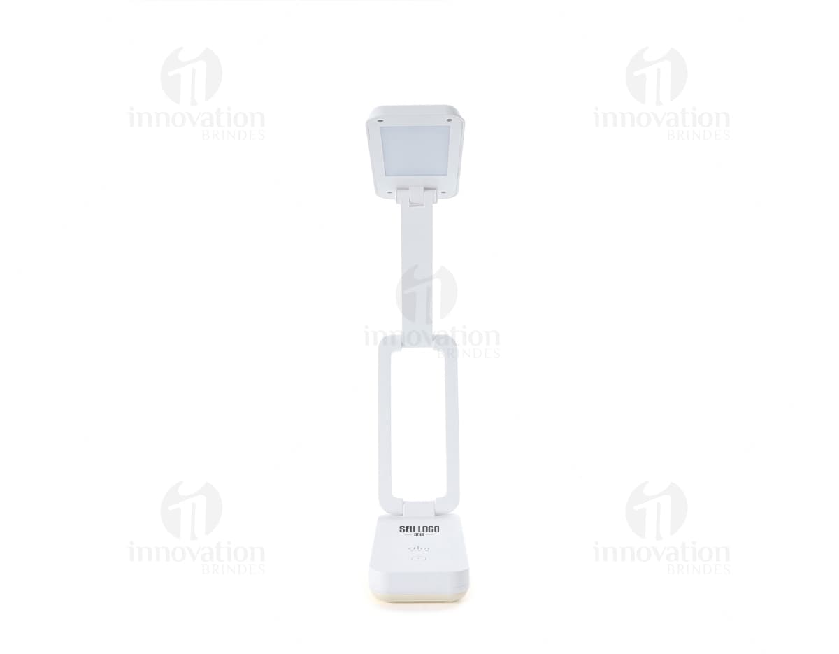Luminária Retrátil preta e moderna, que lembra um celular. Contém botões e tela digital, feita de plástico e metal. Perfect para uso em casa, escritório ou indústria.