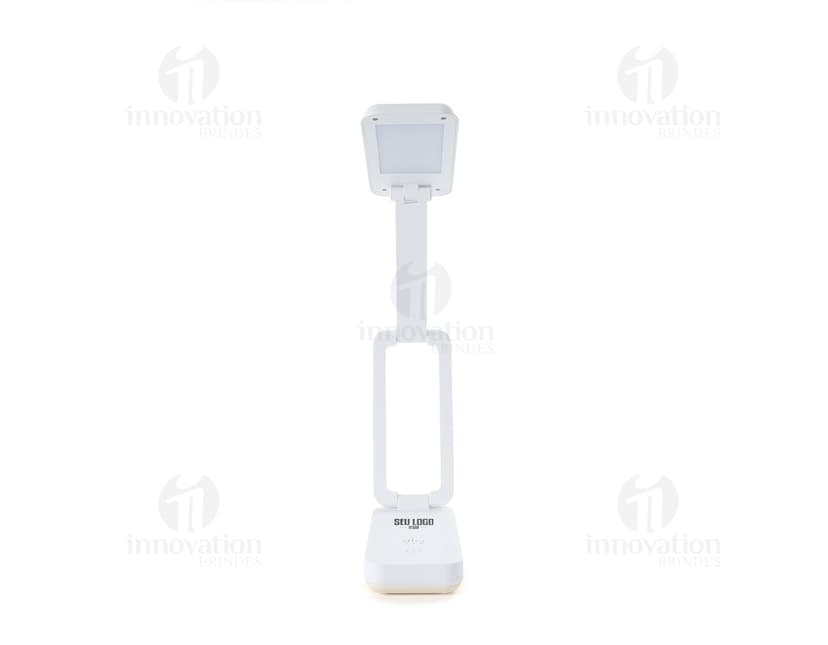 Luminária Retrátil preta e moderna, que lembra um celular. Contém botões e tela digital, feita de plástico e metal. Perfect para uso em casa, escritório ou indústria.