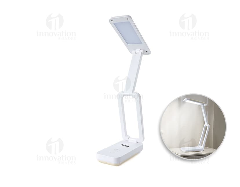 Luminária Retrátil preta e moderna, que lembra um celular. Contém botões e tela digital, feita de plástico e metal. Perfect para uso em casa, escritório ou indústria.