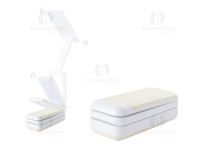 Luminária Retrátil preta e moderna, que lembra um celular. Contém botões e tela digital, feita de plástico e metal. Perfect para uso em casa, escritório ou indústria.