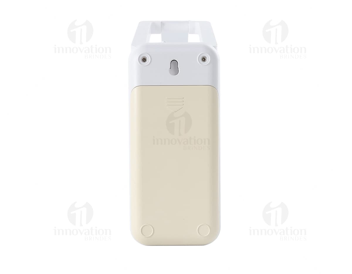Luminária Retrátil preta e moderna, que lembra um celular. Contém botões e tela digital, feita de plástico e metal. Perfect para uso em casa, escritório ou indústria.
