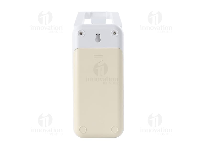 Luminária Retrátil preta e moderna, que lembra um celular. Contém botões e tela digital, feita de plástico e metal. Perfect para uso em casa, escritório ou indústria.