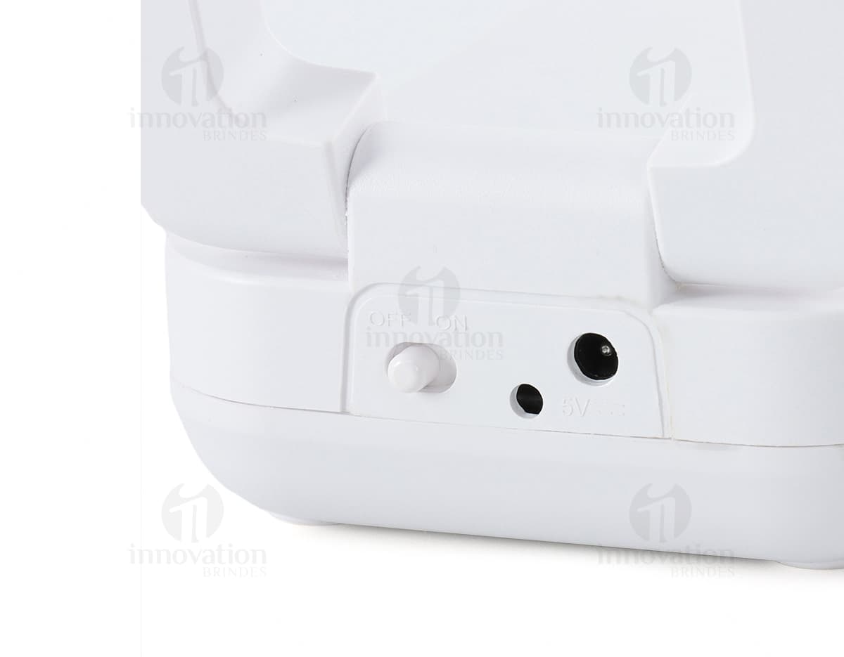 Luminária Retrátil preta e moderna, que lembra um celular. Contém botões e tela digital, feita de plástico e metal. Perfect para uso em casa, escritório ou indústria.