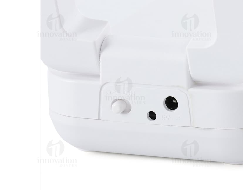 Luminária Retrátil preta e moderna, que lembra um celular. Contém botões e tela digital, feita de plástico e metal. Perfect para uso em casa, escritório ou indústria.