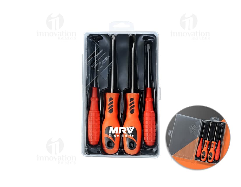 Kit ferramenta 4 peças com estojo contendo diversas ferramentas como chave de fenda, chave de boca, alicate e martelo, ideais para reparos domésticos e construção. As ferramentas são fabricadas em aço e plástico, proporcionando durabilidade e praticidade na hora do uso.