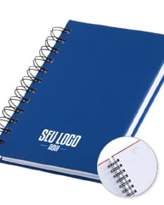 Capa emborrachada da Agenda 2025 em azul marinho com detalhes dourados e elástico para fechamento.