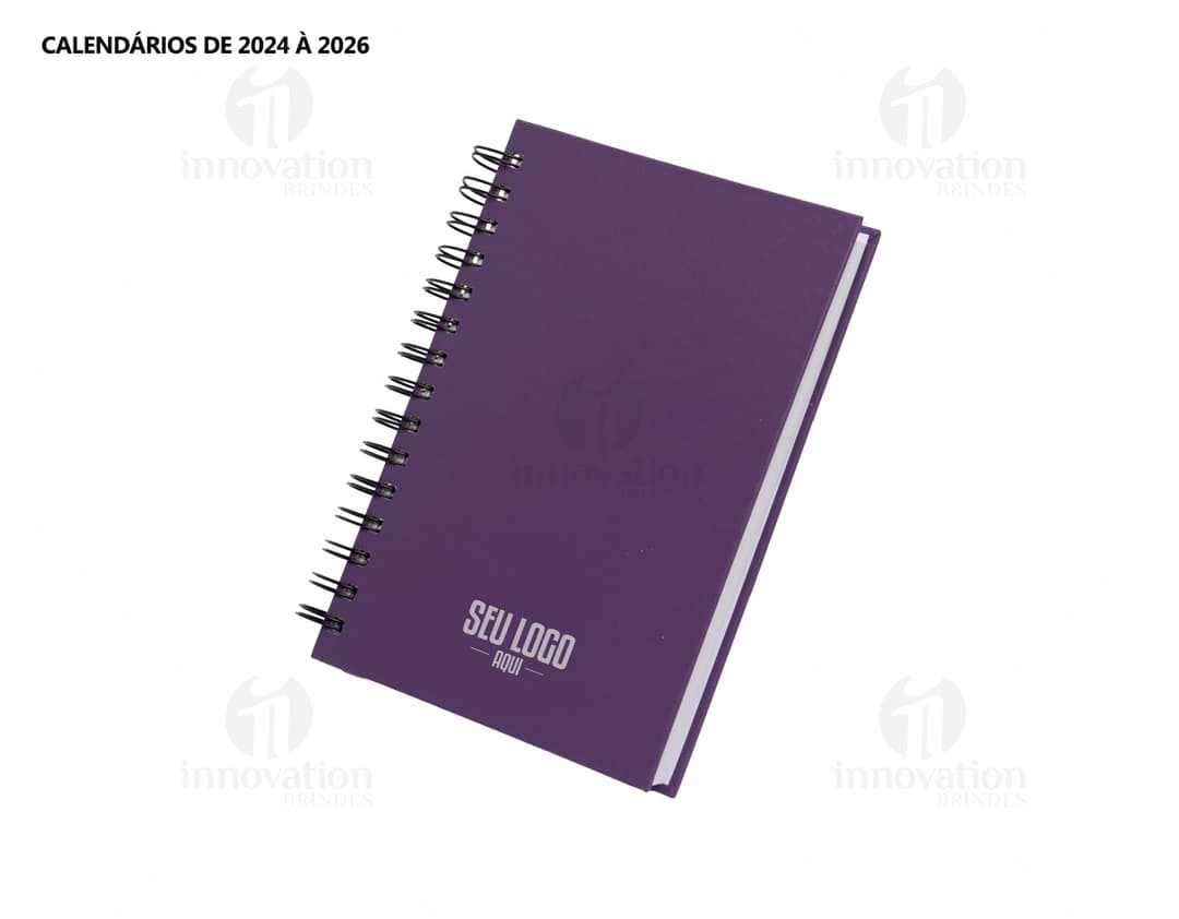 Agenda 2025 Cromato prata com design moderno e espaço para escrever notas, feita de metal resistente. Ao fundo, um campo de golfe e um notebook aberto com driver e roteador.
