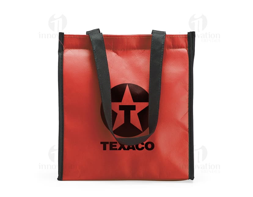 Bolsa Térmica 6 Litros em papelão grunge e couro rosa, vazia e com alça. Ideal para transporte de alimentos e bebidas em lojas de comida e bebida.