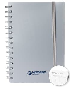 Agenda diária para o ano de 2025, capa com design elegante e organização por dias e horas.