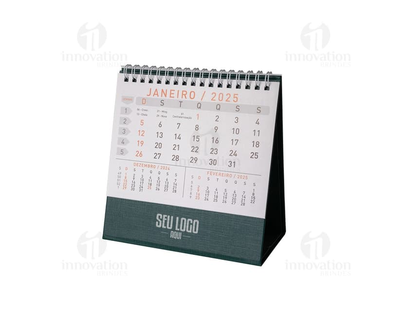 Calendário de Mesa 2024 com design moderno e tecnológico, organizando informações de forma eletrônica. Inclui data, mês, semana, ano e agenda diária. Ideal para gerenciamento financeiro e pessoal.