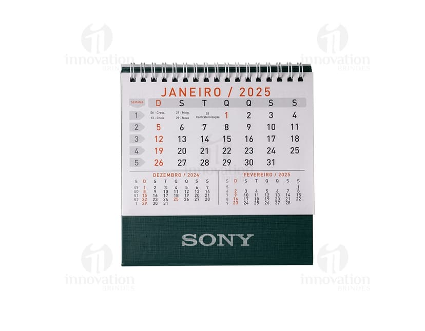 Calendário de Mesa 2024 com design moderno e tecnológico, organizando informações de forma eletrônica. Inclui data, mês, semana, ano e agenda diária. Ideal para gerenciamento financeiro e pessoal.