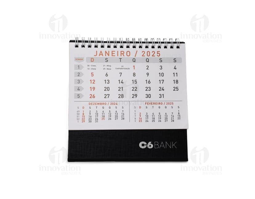 Calendário de Mesa 2024 com design moderno e tecnológico, organizando informações de forma eletrônica. Inclui data, mês, semana, ano e agenda diária. Ideal para gerenciamento financeiro e pessoal.