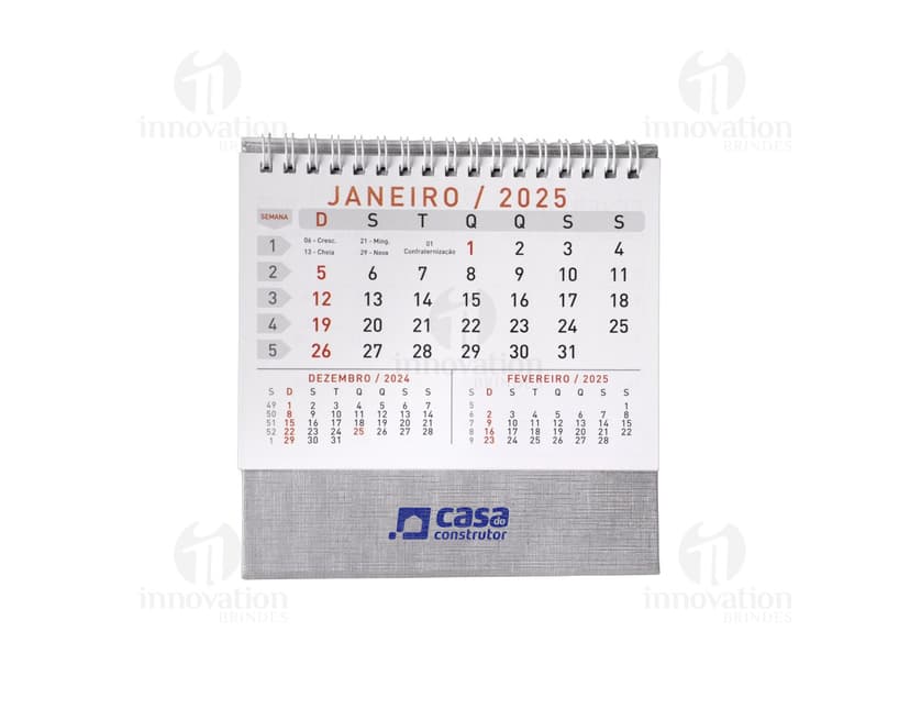 Calendário de Mesa 2024 com design moderno e tecnológico, organizando informações de forma eletrônica. Inclui data, mês, semana, ano e agenda diária. Ideal para gerenciamento financeiro e pessoal.