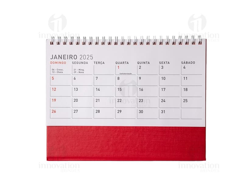 Calendário de Mesa 2024 em Papel 115g. com design moderno e organizado, contendo datas, meses, semanas e dias do ano. Ideal para uso em escritórios, oferecendo controle de tempo e planejamento eficiente.