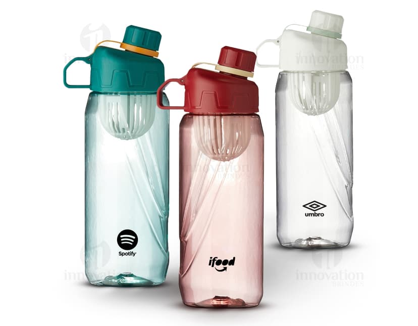 Squeeze plástico de 800ml para líquidos. Embalagem transparente, clean e saudável. Ideal para hidratação e cuidados de higiene.