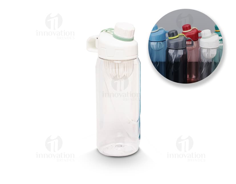 Squeeze plástico de 800ml para líquidos. Embalagem transparente, clean e saudável. Ideal para hidratação e cuidados de higiene.
