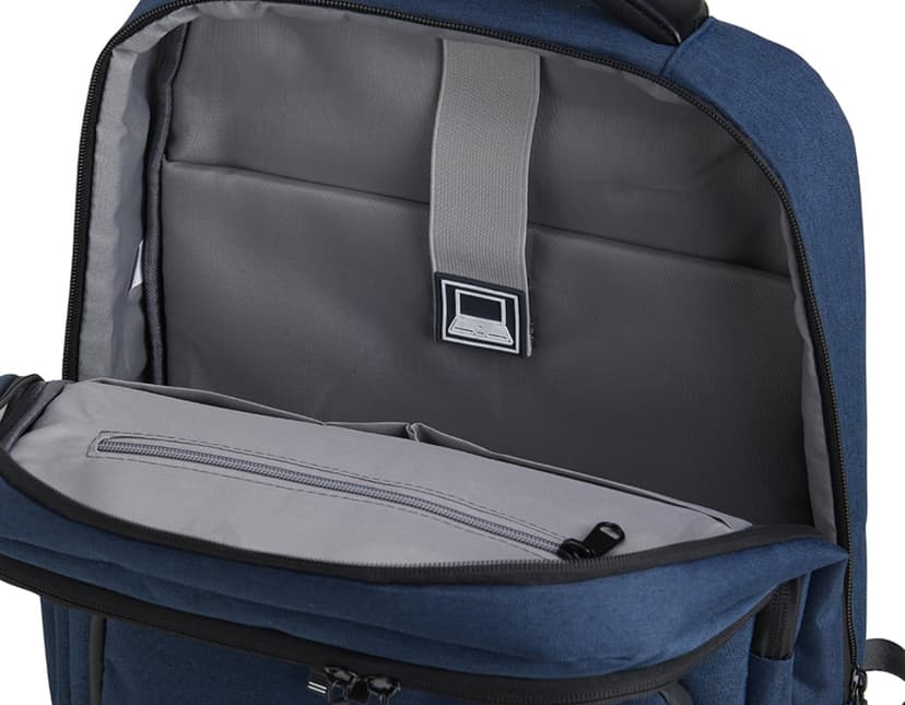 Mochila de poliéster preta de 29 litros, com fecho de zíper, alça de couro, bolso de metal, design moderno e elegante.