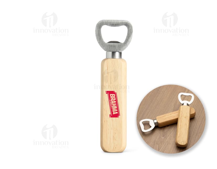 Abridor metálico com cabo de madeira, utensílio de metal para abrir garrafas.