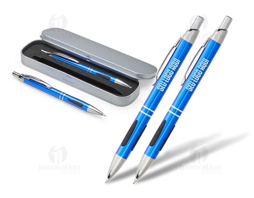 Conjunto de caneta e lapiseira metal para escritório e escola. Kit composto por utensílios de qualidade para negócios e estudos. Perfeito para desenhar, escrever e assinar documentos. Design elegante em metal prateado. Essenciais para o dia a dia profissional. Ideal para presentear ou utilizar no ambiente de trabalho. Adquira já o seu conjunto de caneta e lapiseira metal!