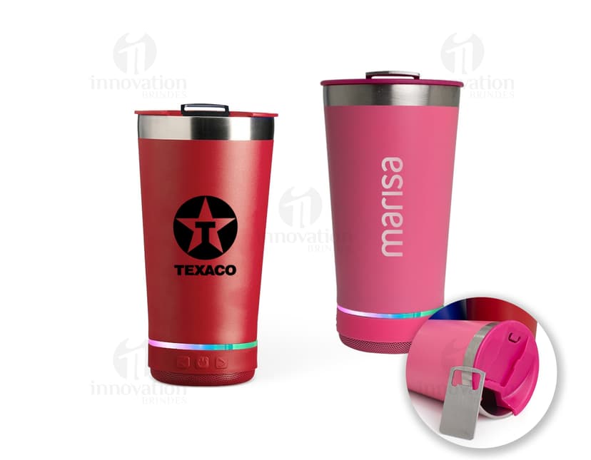 Container de alta qualidade, elegante e funcional, apresentando um copo térmico em aço inoxidável com caixa de som integrada. Perfeito para drinks gelados, sucos frescos, café quente ou qualquer outra bebida de sua preferência. O design moderno e prático torna o copo ideal para festas, bar, café da manhã ou qualquer ocasião especial. A combinação de tecnologia e estilo, com a praticidade do copo térmico e a diversão da caixa de som, proporciona uma experiência única e inovadora.