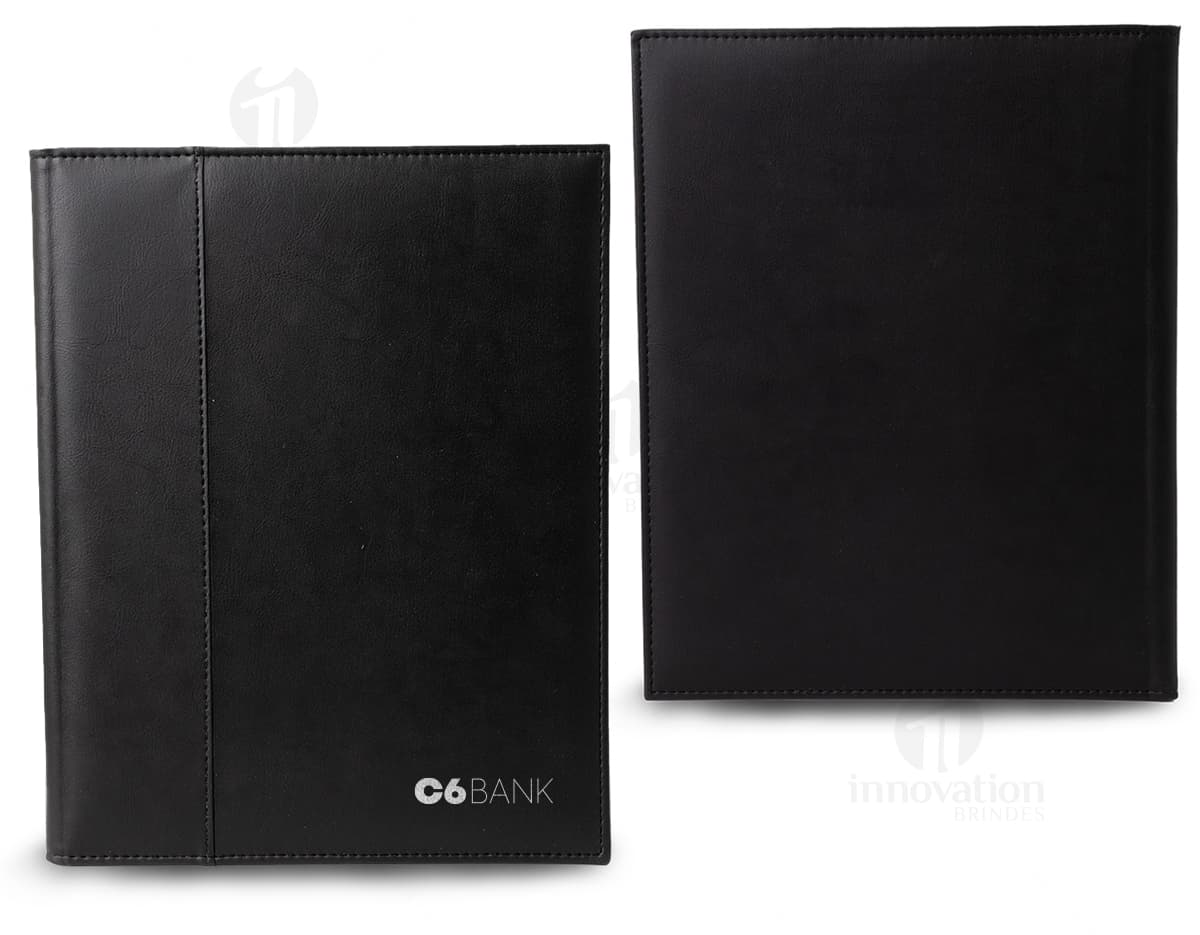 Pasta de convenção elegante com porta caneta em couro sintético de alta qualidade. Perfeita para reuniões de negócios e eventos corporativos. Organize seus documentos com estilo e praticidade. Ideal para fashion business. Compre agora!