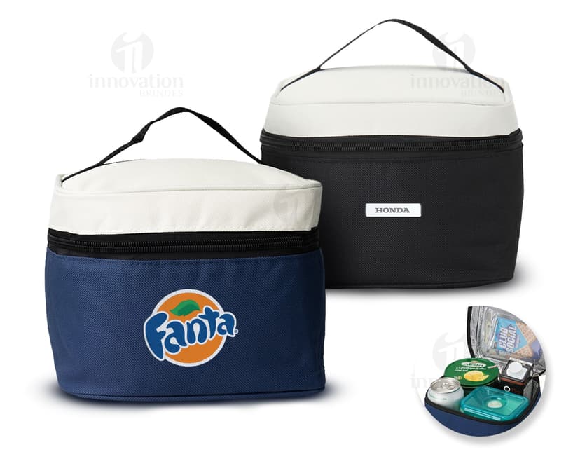 Bolsa térmica nylon 4L c/ plaquinha preta. recipiente vazio para conservar alimentos, utensílio de cozinha em metal brilhante com alça para transporte.