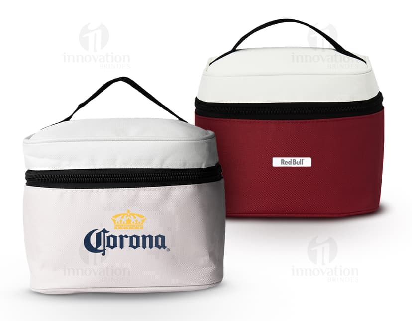 Bolsa térmica nylon 4L c/ plaquinha preta. recipiente vazio para conservar alimentos, utensílio de cozinha em metal brilhante com alça para transporte.