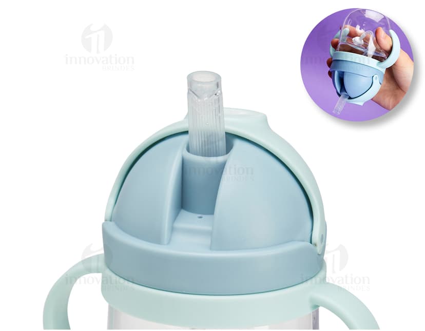 Copo de Transição Infantil 350ml em plástico amarelo transparente, com design clean e seguro para crianças, ideal para líquidos como chá, café ou suco.