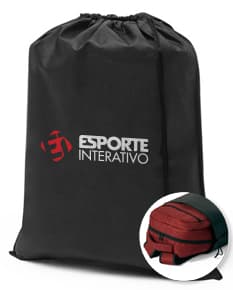 Sacola em tecido para mochila preta, moderna e resistente, ideal para transportar objetos e equipamentos com segurança.