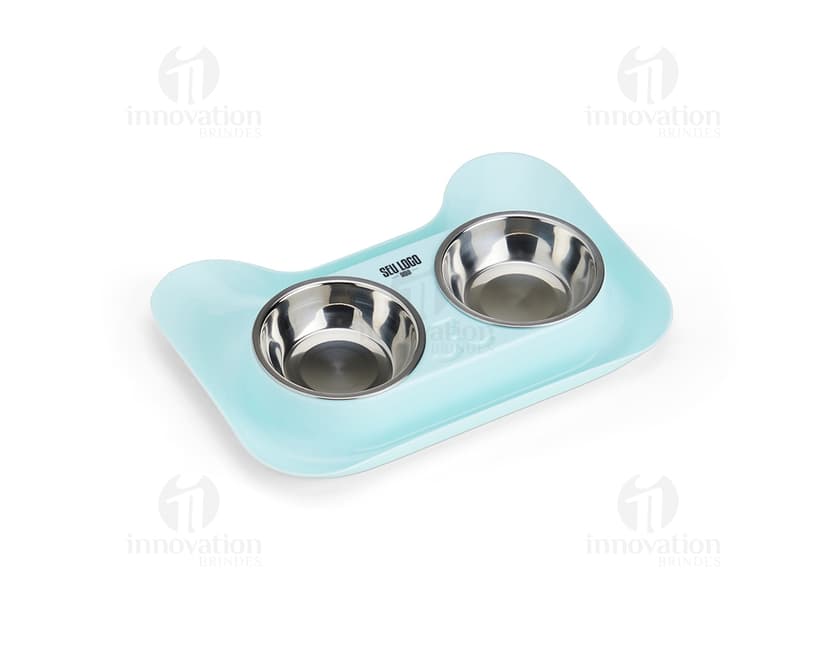 Tigela de aço inoxidável para animais com design moderno e brilhante, feita de metal prateado e circular. A imagem mostra uma tigela vazia com reflexos, adequada para uso em ambientes internos e externos.