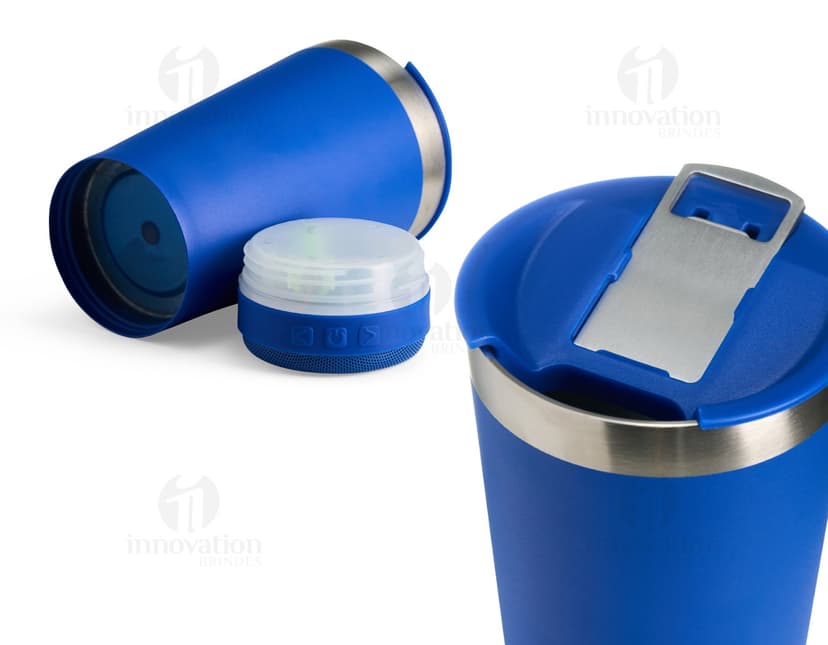 Copo térmico inox de 400ml com caixa de som.