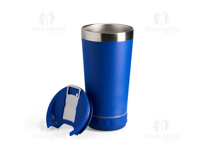 Copo térmico inox de 400ml com caixa de som.