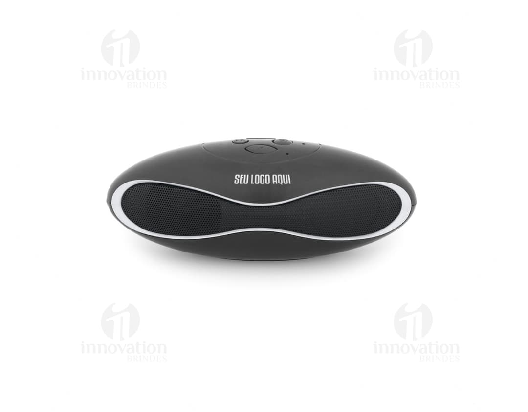 Caixa de som em ABS com microfone na cor preta e prata, desenhada especialmente para otimizar a experiência de áudio ao conectar-se a dispositivos eletrônicos. Ideal para ambientes de trabalho, escritórios e uso pessoal devido à sua tecnologia avançada e design moderno.
