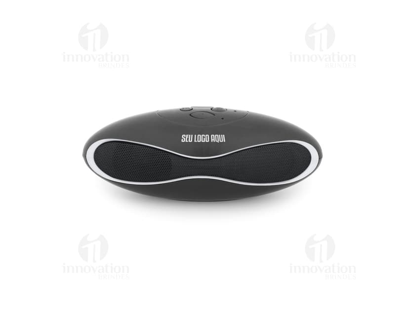 Caixa de som em ABS com microfone na cor preta e prata, desenhada especialmente para otimizar a experiência de áudio ao conectar-se a dispositivos eletrônicos. Ideal para ambientes de trabalho, escritórios e uso pessoal devido à sua tecnologia avançada e design moderno.