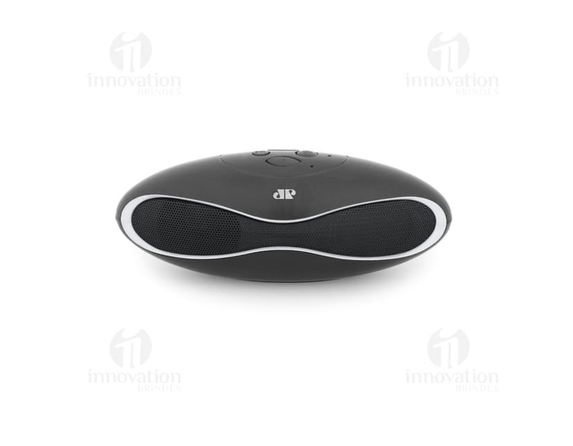 Caixa de som em ABS com microfone na cor preta e prata, desenhada especialmente para otimizar a experiência de áudio ao conectar-se a dispositivos eletrônicos. Ideal para ambientes de trabalho, escritórios e uso pessoal devido à sua tecnologia avançada e design moderno.
