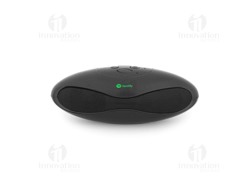 Caixa de som em ABS com microfone na cor preta e prata, desenhada especialmente para otimizar a experiência de áudio ao conectar-se a dispositivos eletrônicos. Ideal para ambientes de trabalho, escritórios e uso pessoal devido à sua tecnologia avançada e design moderno.