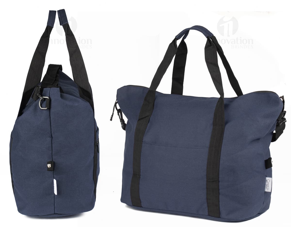 Mala esportiva de couro preta e marrom, moderna e elegante, com alça e zíper, ideal para viagens e prática de esportes.