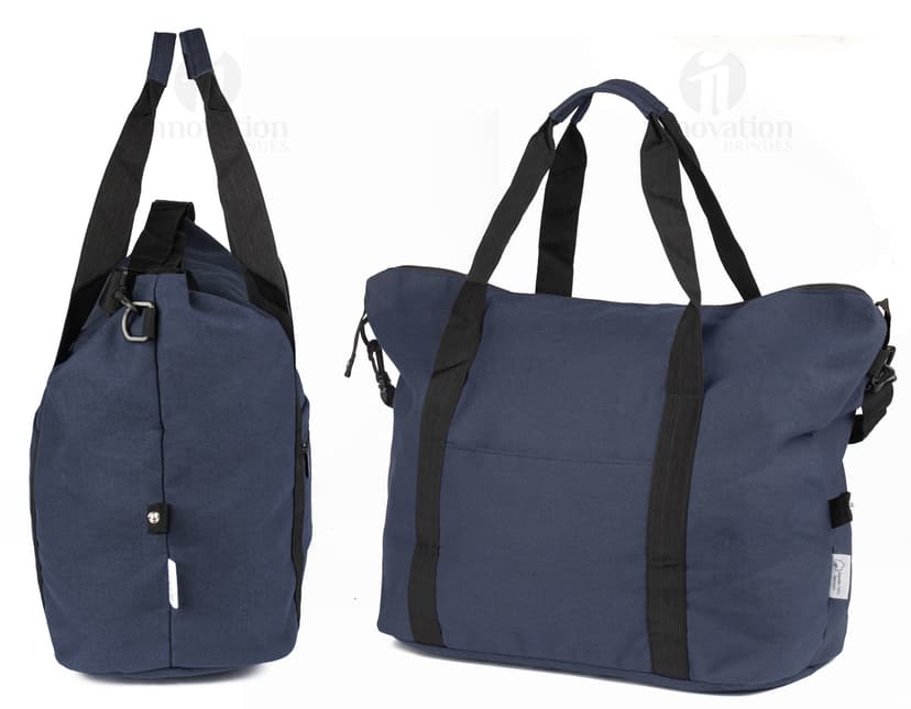 Mala esportiva de couro preta e marrom, moderna e elegante, com alça e zíper, ideal para viagens e prática de esportes.