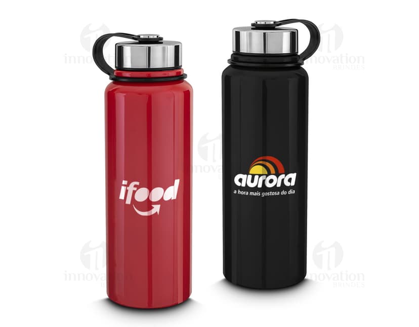 Garrafa térmica de 1L em material de plástico, com tampa e design clean. A garrafa possui cor prata e é ideal para manter líquidos quentes ou frios.