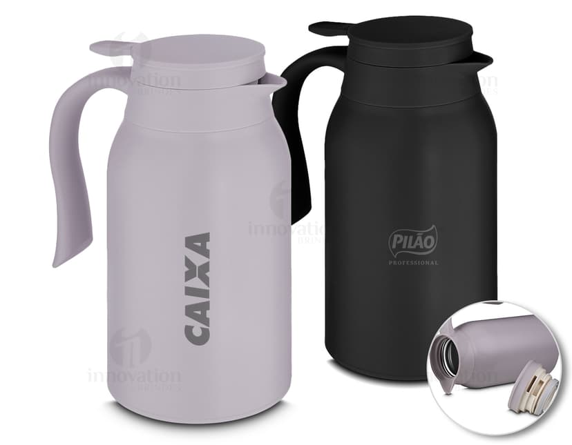 Garrafa térmica de 950ml, objeto de plástico transparente com tampa, vazia e limpa, ideal para armazenar água, bebidas frescas ou quentes.