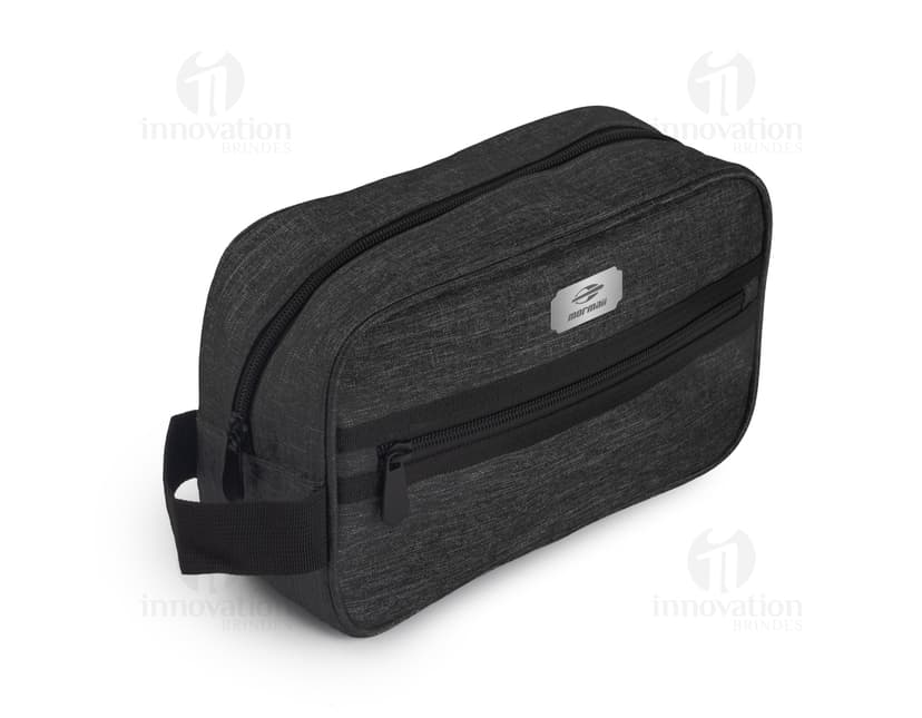 Necessaire preta de couro para armazenar equipamentos eletrônicos, objetos pessoais, dinheiro e chaves.