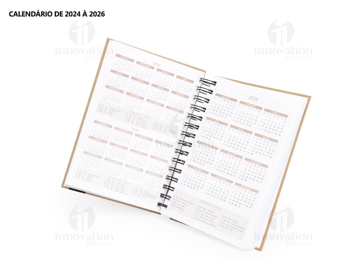 Notebook de papel em branco, vazio para anotações, com design de agenda diária 2025. Objeto de escritório, material de papelaria antigo e vintage, com textura listrada, espaço para escrever e desenhar. Perfeito para estudos, trabalho e lembretes.