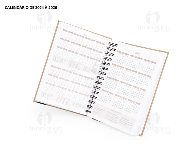 Notebook de papel em branco, vazio para anotações, com design de agenda diária 2025. Objeto de escritório, material de papelaria antigo e vintage, com textura listrada, espaço para escrever e desenhar. Perfeito para estudos, trabalho e lembretes.