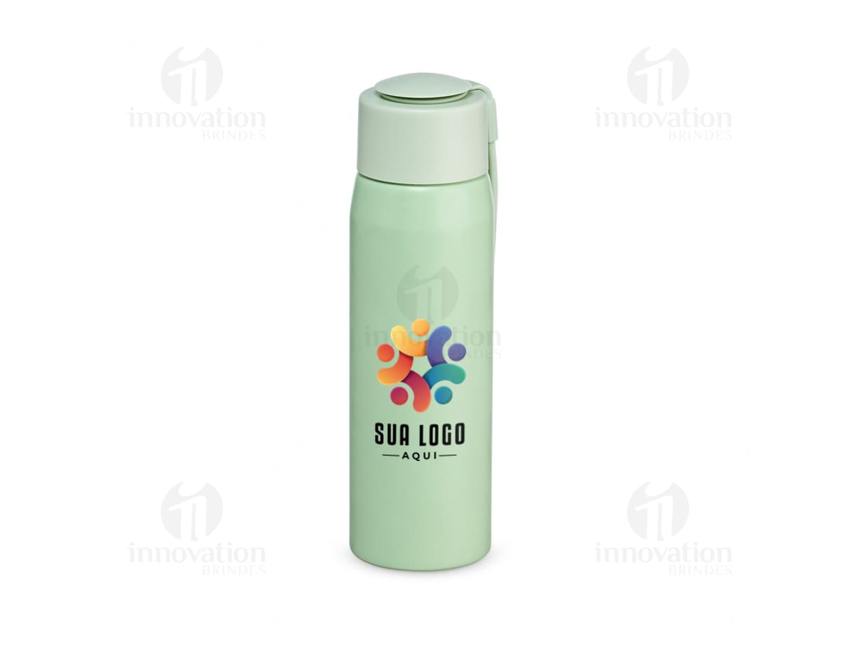 Garrafa de alumínio de 600ml na cor prata, com tampa de rosca e design elegante.